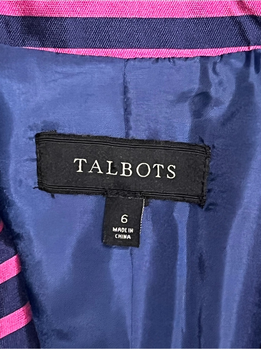 Talbots Pink & Navy Striped Silk-Blend Blazer Jacket - Picture 9 of 11